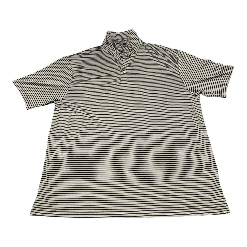 PGA Tour Polo Shirt Mens Extra Large Black Gray Striped Golf Performance XL‎